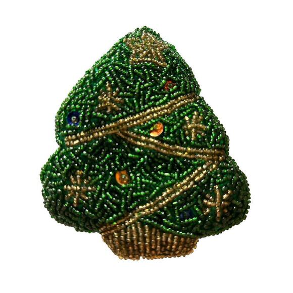 Christmas Tree Beaded Coin Purse 4”tall by 3.5” wide. - Picture 1 of 10